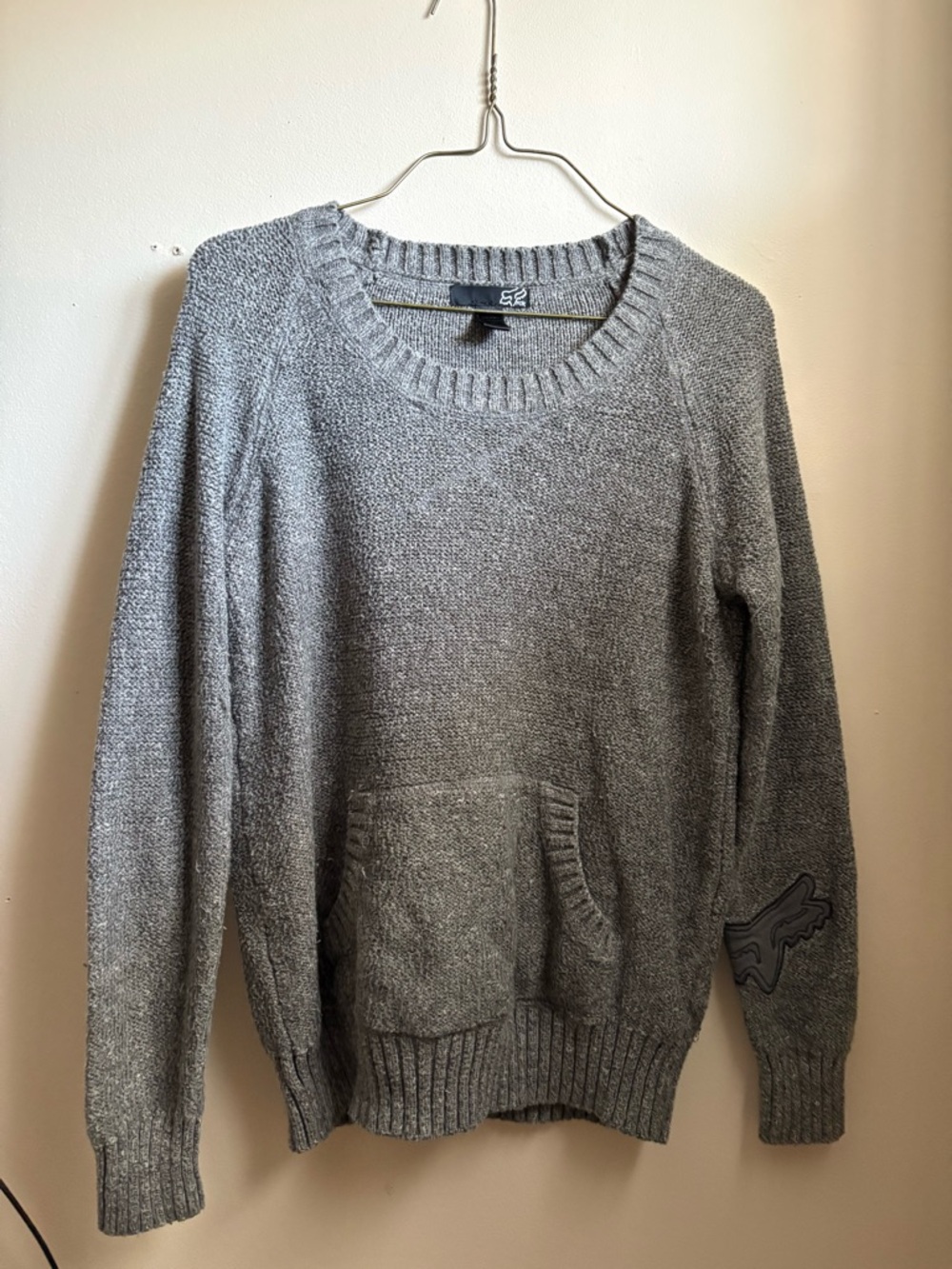 Fox Women’s Gray Crewneck Sweater with Sleeve Logo